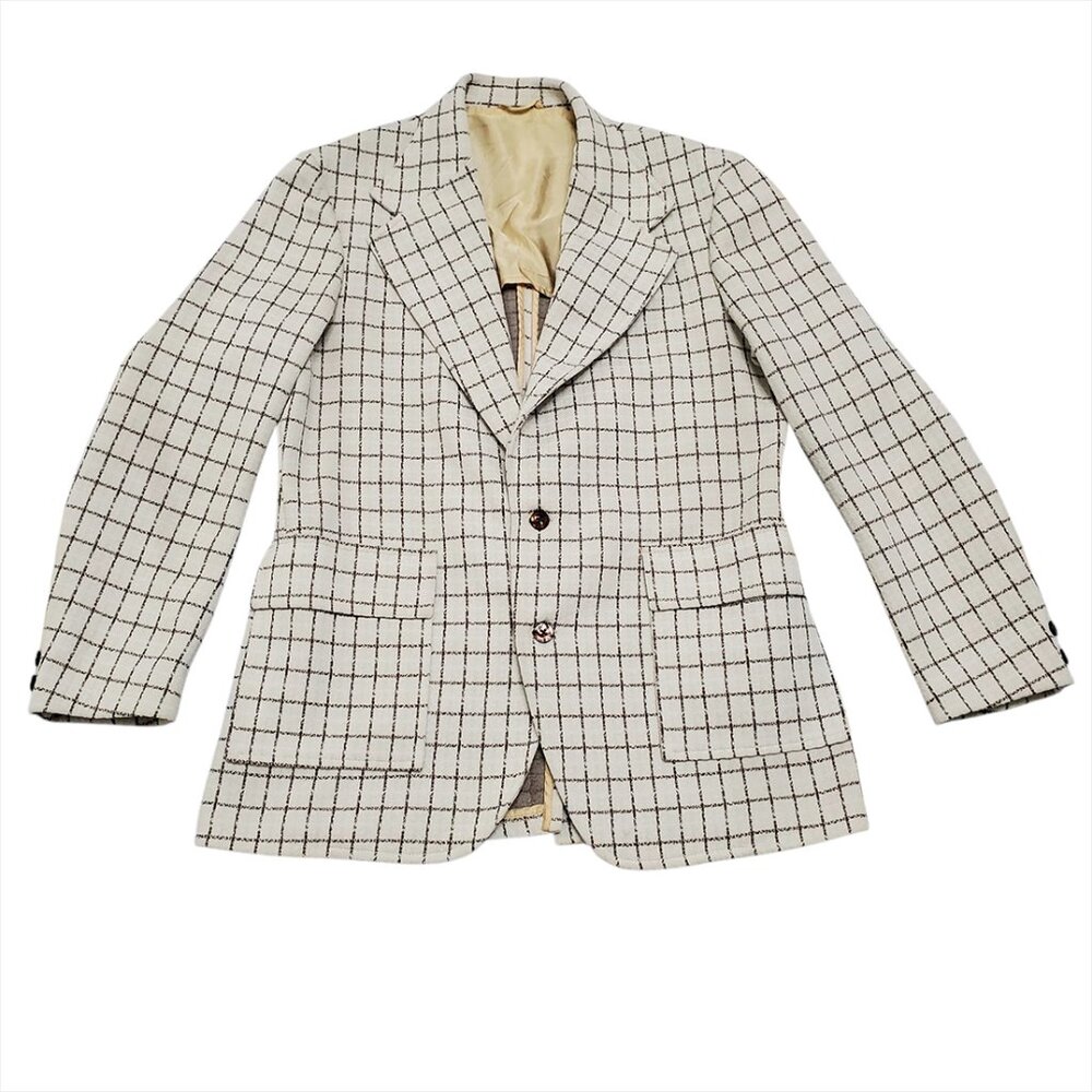 Time Out by Farah Mens Vintage Blazer Cream Brown Plaid USA Jacket 70s 80s